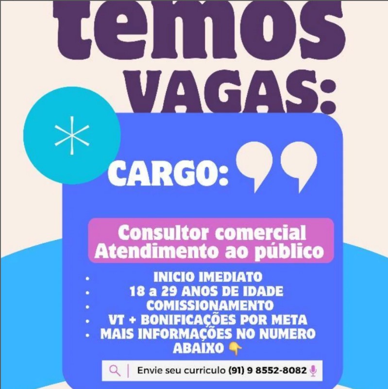 1 Vaga de emprego para Consultor Comercial E Atendiemnto Ao Publico na Cidade em 27/09
