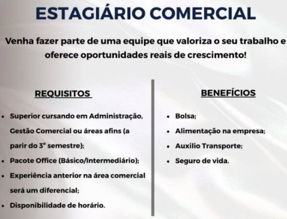 1 Vaga de emprego para Estagiario Comercial na empresa SAMPAIO MORAES em 06/09