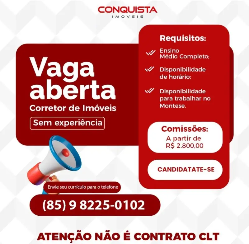 1 Vaga de emprego para Corretor De Imóveis sem experiência na empresa Imóveis Conquista em 11/09