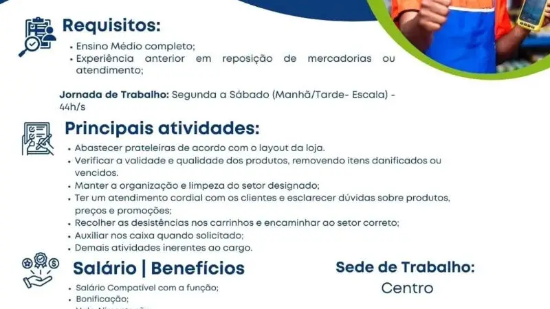 1 Vaga de emprego para Assistente De Reposição na empresa Mercado do Sabor em 12/09