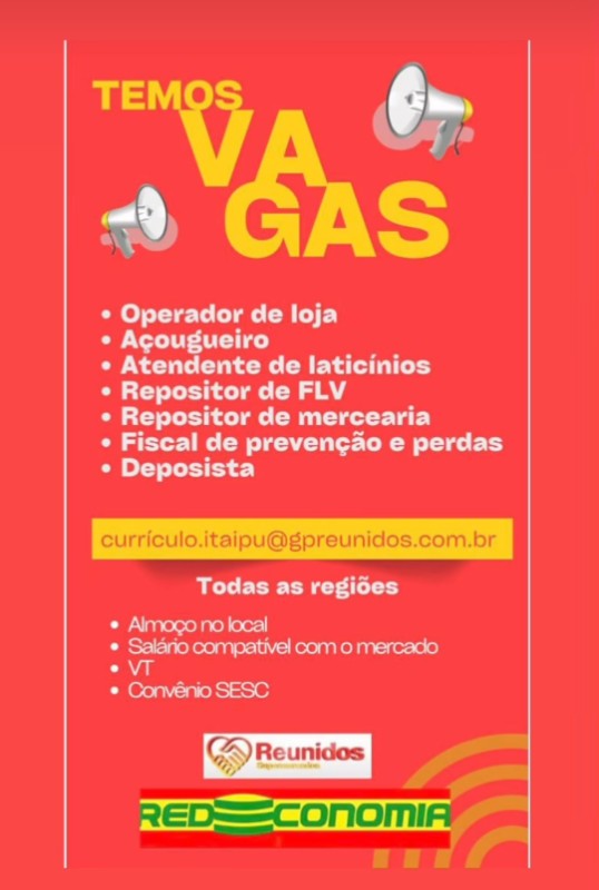 7 Vagas de emprego para Operador De Loja, Açougueiro, Atendente De Laticínios, Repositor De Flv, Repositor De Mercearia, Fiscal De Prevenção E Perdas, Deposista na empresa Redeconomia em 23/09