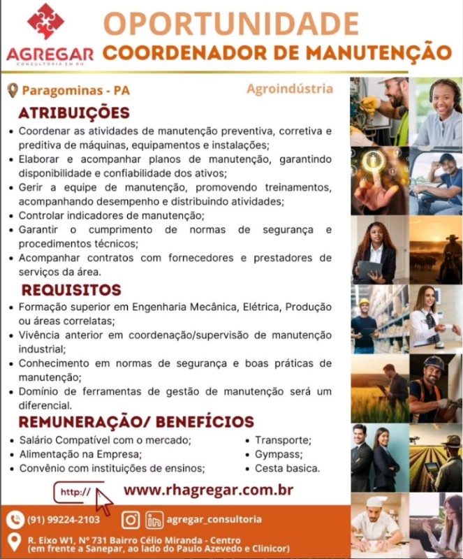 1 Vaga de emprego para Coordenador De Manutenção na empresa Agregar em 30/09