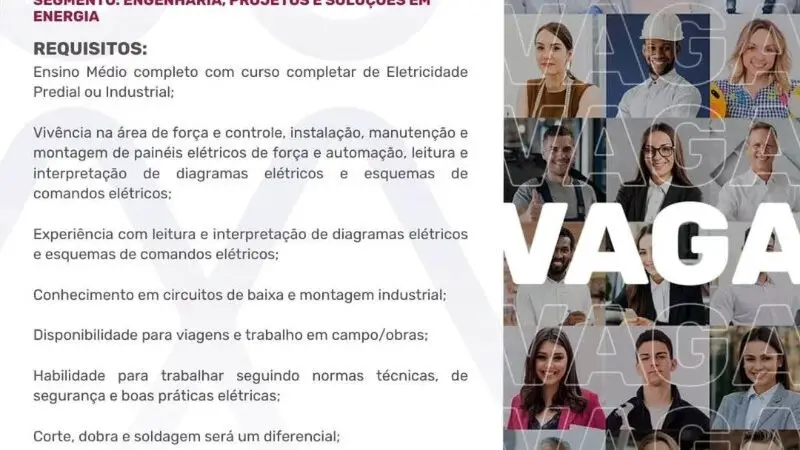 6 Vagas de emprego para Eletricista Força E Controle no segmento de engenharia em 10/09