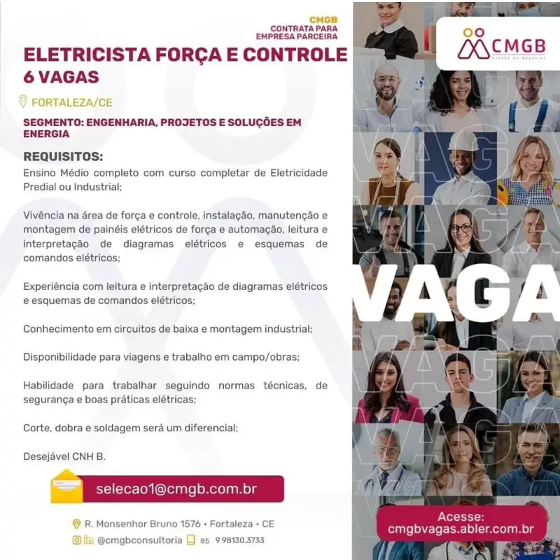6 Vagas de emprego para Eletricista Força E Controle no segmento de engenharia em 10/09