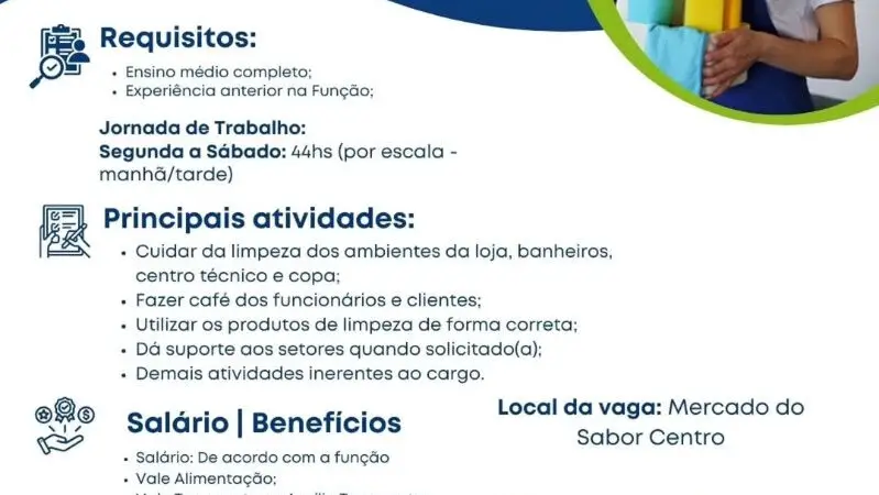 1 Vaga de emprego para Assistente De Loja na empresa Mercado do Sabor em 12/09