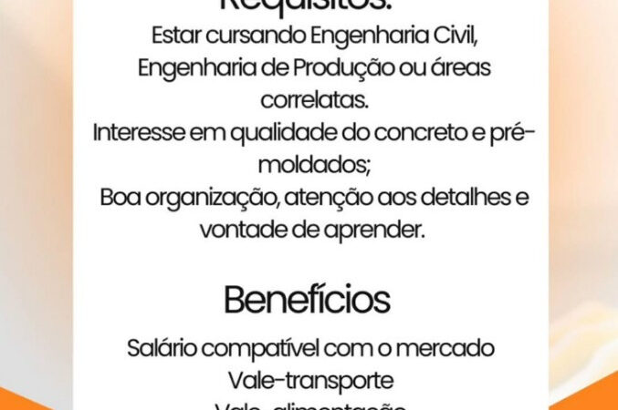 1 Vaga de emprego para Estagiaria Engenharia Civil Produção na cidade em 06/09