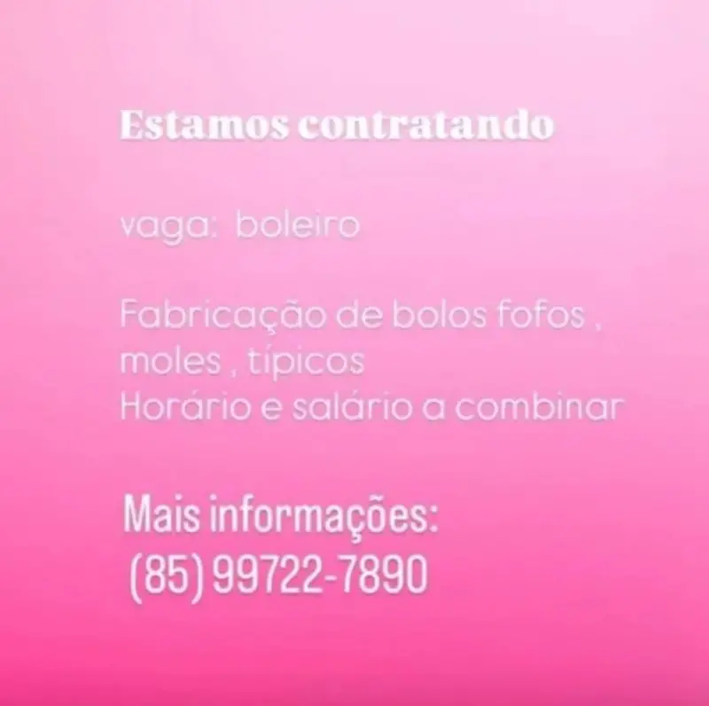 1 Vaga de emprego para Boleiro no segmento de culinária em 11/09