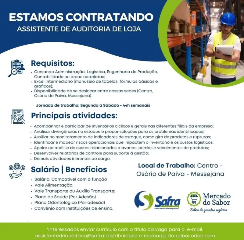 1 Vaga de emprego para Assistente De Auditoria De Caixa na empresa Mercado do Sabor em 12/09