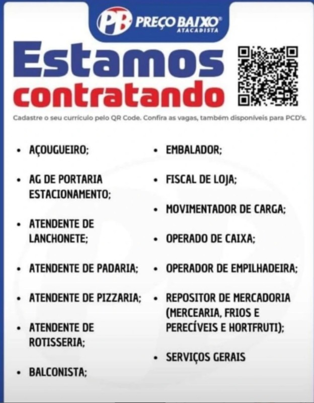 1 Vaga de emprego para Açougueiro, Agente De Portaria, Atendente De Lanchonete, Atendente De Padaria E Etc na empresa PREÇO BAIXO em 27/09