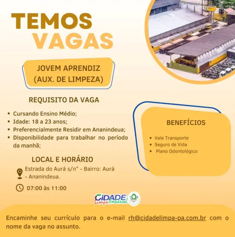 1 Vaga de emprego para Auxiliar De Limpeza na empresa CIDADE LIMPA em 06/09
