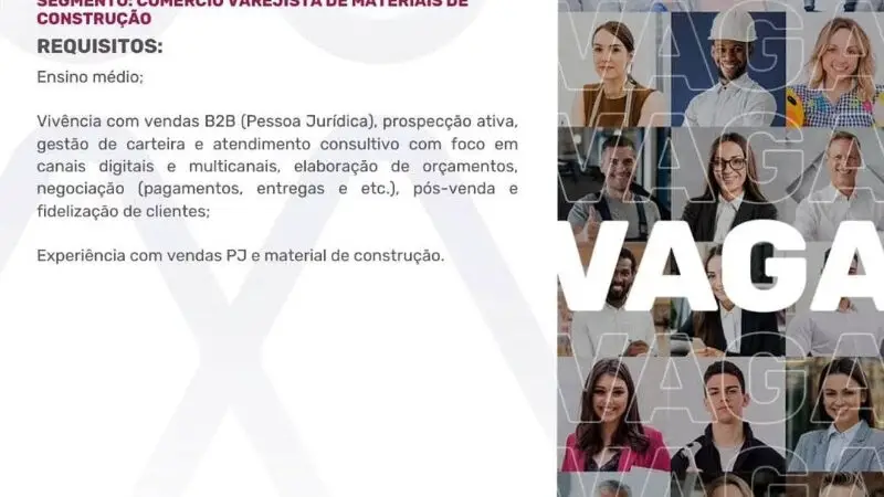 1 Vaga de emprego para Consultor De Vendas no segmento de comércio de materiais de construção em 10/09