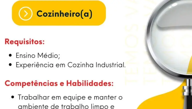1 Vaga de emprego para Cozinheiro na empresa VITORIA em 06/09