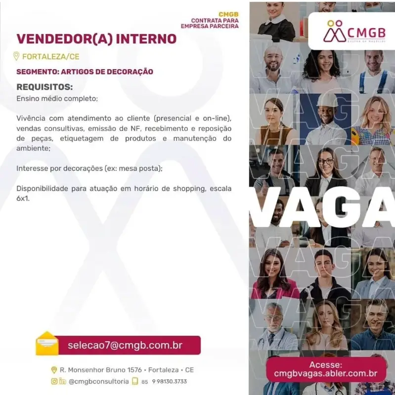 1 Vaga de emprego para Vendedor Interno no segmento de comércio de artigos de decoração em 10/09