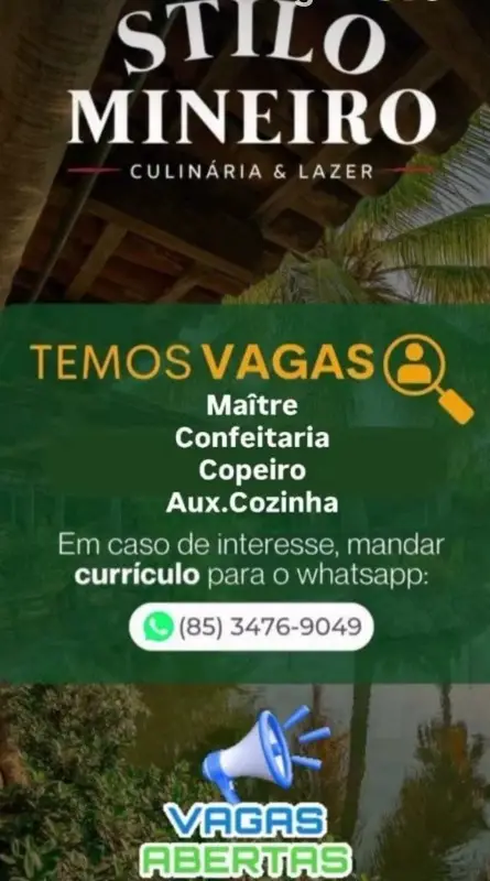 4 Vagas de emprego para Maitre, Confeiteiro, Copeiro, Auxiliar De Cozinha na empresa Stillo Mineiro em 08/09