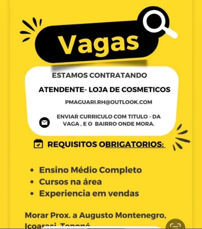 1 Vaga de emprego para Atendente Loja De Cosmeticos na cidade em 06/09