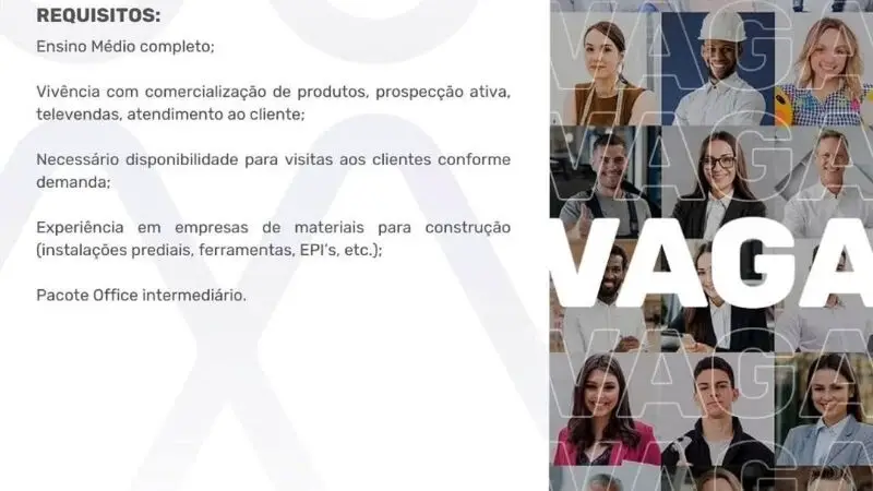 1 Vaga de emprego para Vendedor Interno no segmento de vendas de materiais de construção em 10/09