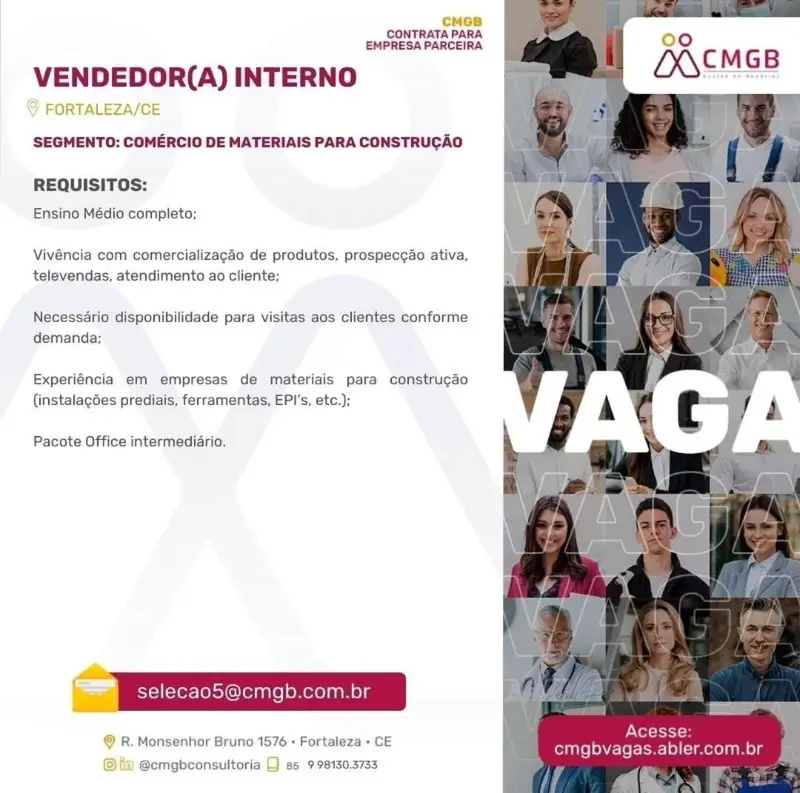 1 Vaga de emprego para Vendedor Interno no segmento de vendas de materiais de construção em 10/09