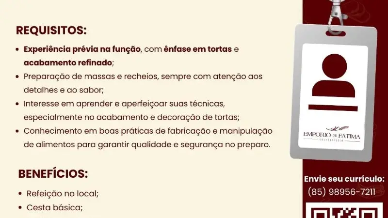 1 Vaga de emprego para Confeiteiro na empresa Empório de Fátima em 11/09