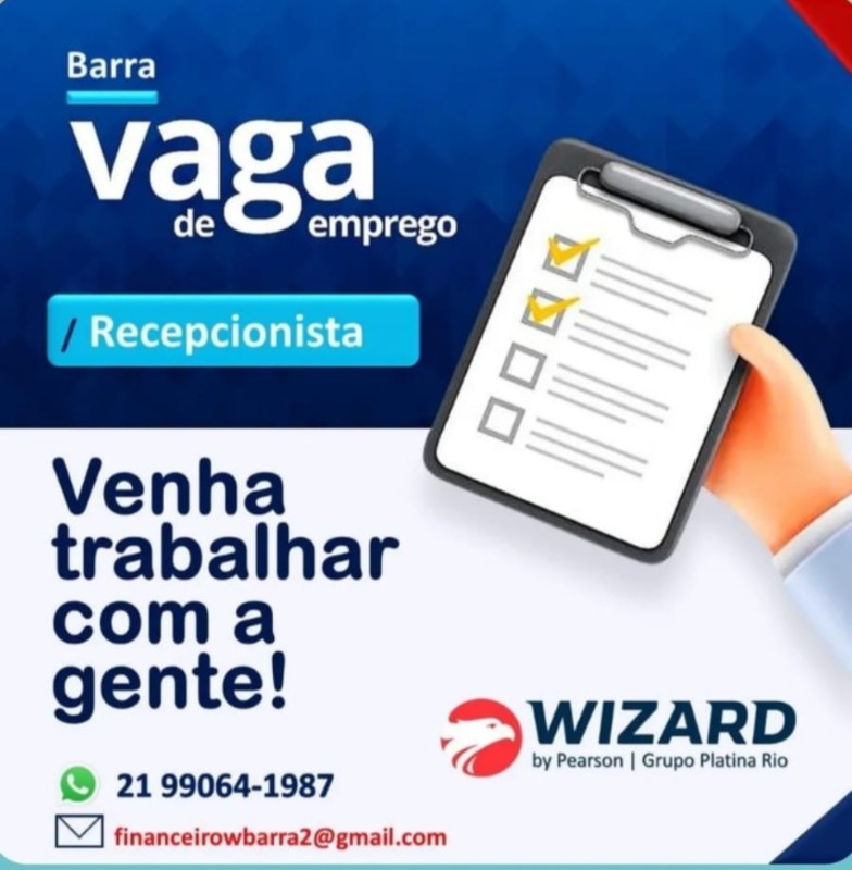 1 Vaga de emprego para Recepcionista na empresa Wizard by Pearson Grupo Platina Rig em 23/09