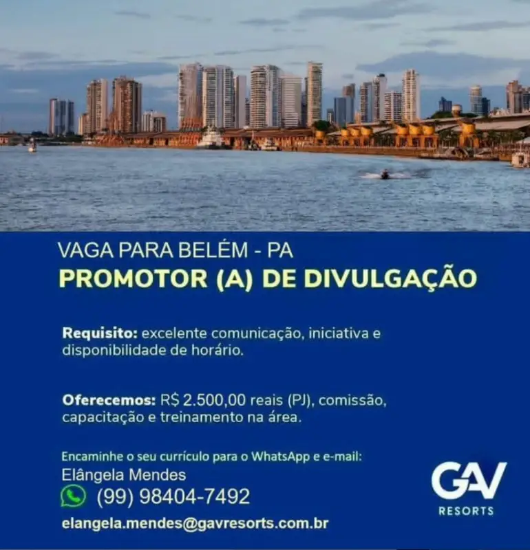 1 Vaga de emprego para Promotor De Divulgação na empresa GAV em 06/09