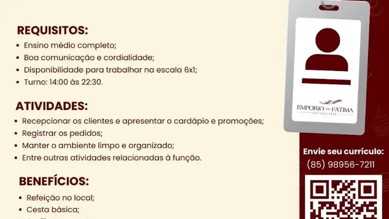 1 Vaga de emprego para Atendente na empresa Empório de Fátima em 11/09