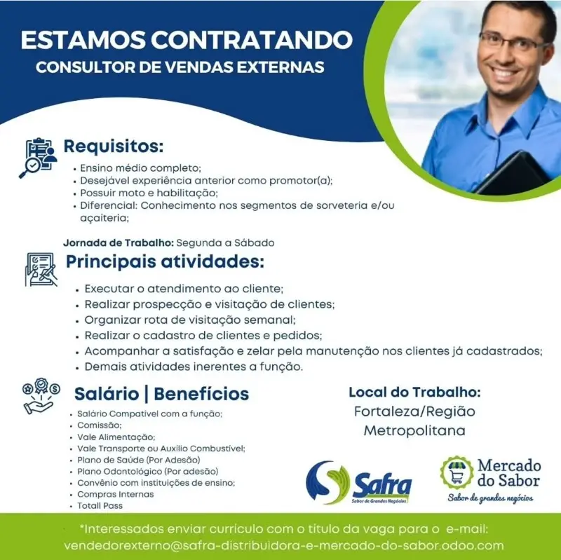 1 Vaga de emprego para Consultor De Vendas na empresa Mercado do Sabor em 12/09
