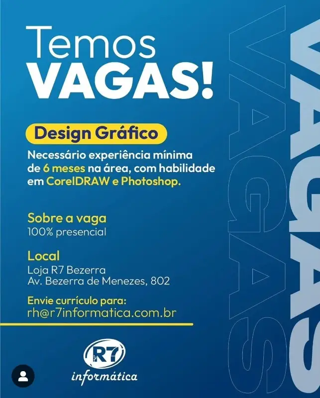 1 Vaga de emprego para Design Gráfico na empresa R7 Informática em 08/09