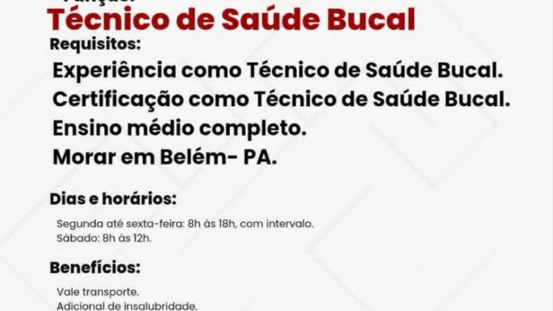 1 Vaga de emprego para Tecnico De Saúde Bucal na cidade em 06/09