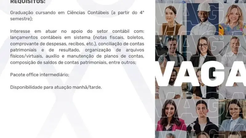 1 Vaga de emprego para Estagiário Contábil no segmento de escritório contábil em 10/09