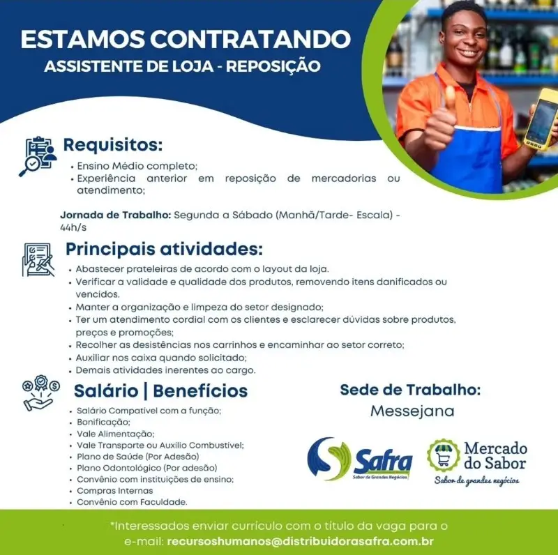 1 Vaga de emprego para Repositor na empresa Mercado do Sabor em 12/09