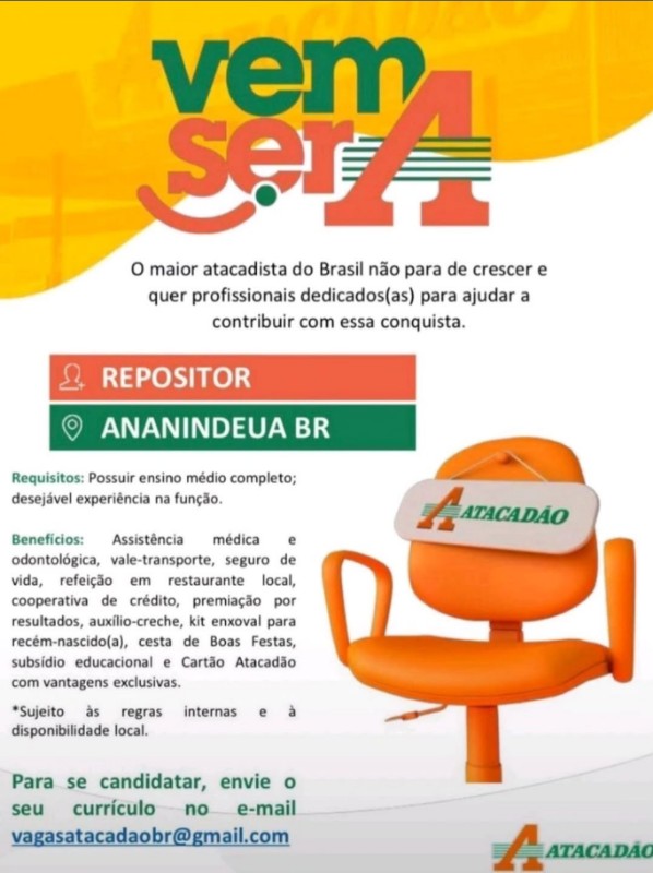 1 Vaga de emprego para Repositor na empresa Atacadão em 30/09