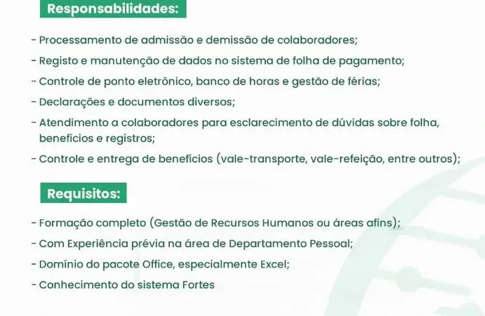 1 Vaga de emprego para Auxiliar De Departamento Pessoaal na empresa São Lucas em 08/09