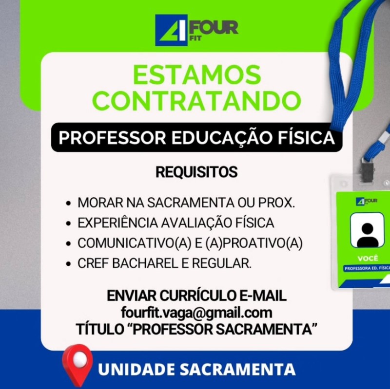 1 Vaga de emprego para Professor Educação Fisica na empresa UNIDADE SACRAMENTA em 20/09