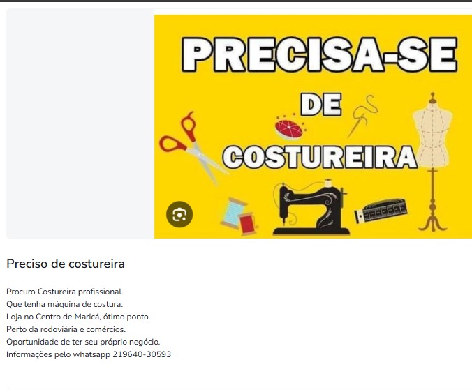 1 Vaga de emprego para Costureira na empresa Loja centro Maricá em 24/09