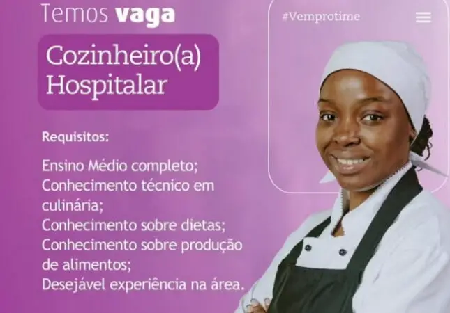 1 Vaga de emprego para Cozinheiro Hospital na empresa SAO CAMILO CLINICA ANITA GEROSA em 05/09