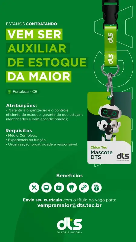 1 Vaga de emprego para Auxiliar De Estoque na empresa DTS em 10/09