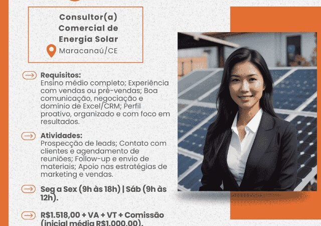 1 Vaga de emprego para Consultor Comercial De Energia Solar no bairro de Maracanaú em 12/09