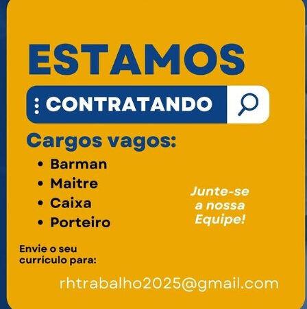 4 Vagas de emprego para Barman, Maitre, Caixa, Porteiro no Segmento alimentício em 12/09