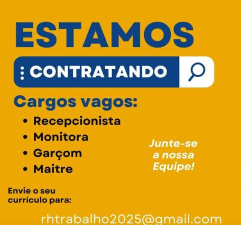 4 Vagas de emprego para Recepcionista, Monitora, Garçom, Maitre no Segmento alimentício em 10/09