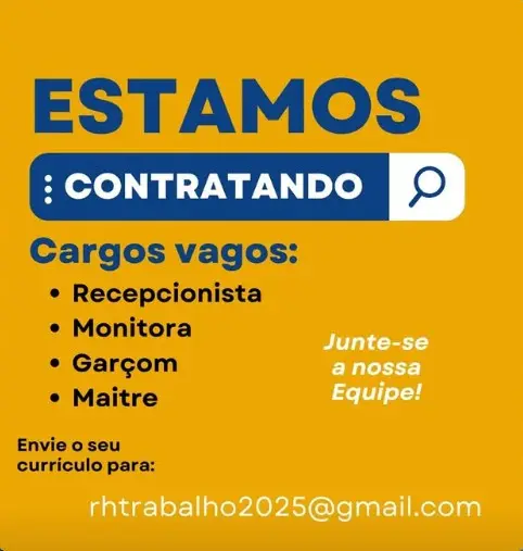 4 Vagas de emprego para Recepcionista, Monitora, Garçom, Maitre no Segmento alimentício em 10/09