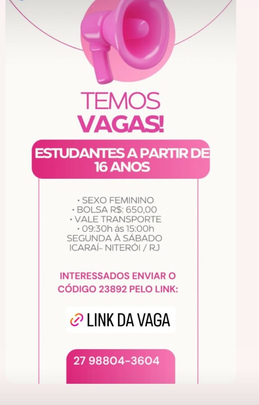1 Vaga de emprego para Estudante na empresa Icaraí Niterói RJ em 23/09