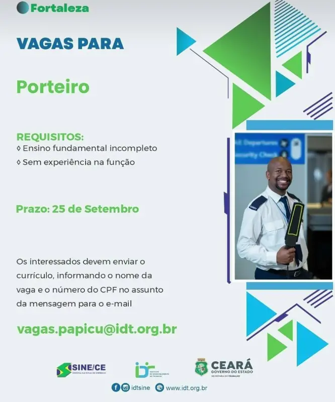 1 Vaga de emprego para Porteiro sem experiência no segmento de serviços em 12/09