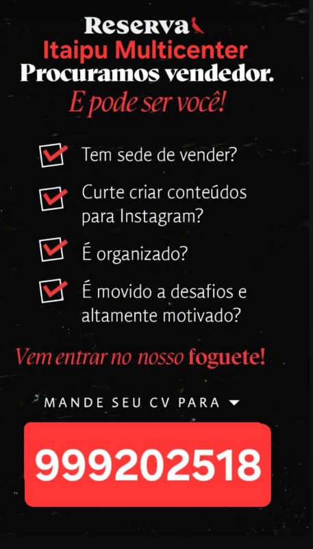 1 Vaga de emprego para Vendedor na empresa Reserva Itaipu Multicenter em 23/09