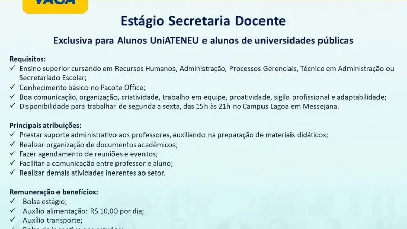 1 Vaga de emprego para Estagiário na empresa Uniateneu em 10/09