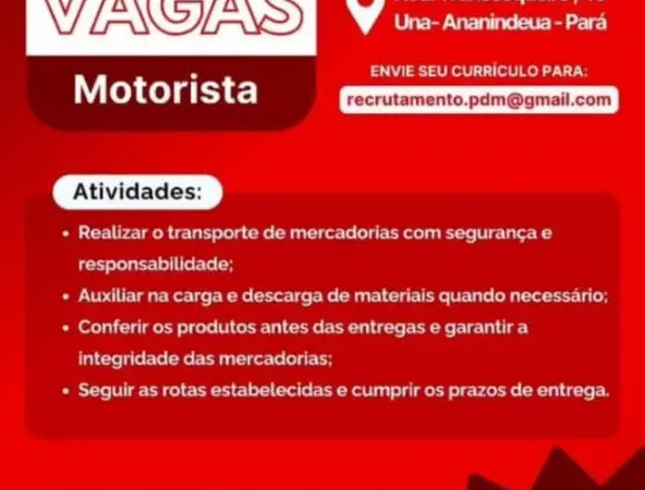 1 Vaga de emprego para Motorista na empresa PONTO DO MARCENEIRO em 06/09