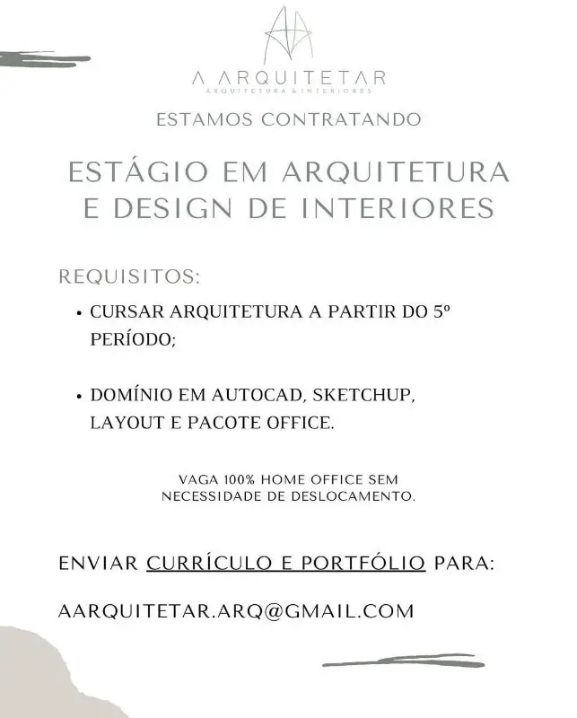 1 Vaga de emprego para Estagiário De Arquitetura na empresa Grupo A Arquitetar em 11/09