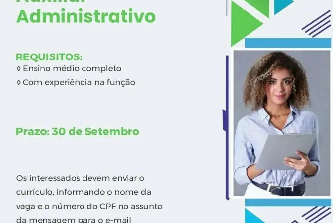 1 Vaga de emprego para Auxiliar Administrativo no segmento de serviços em 12/09