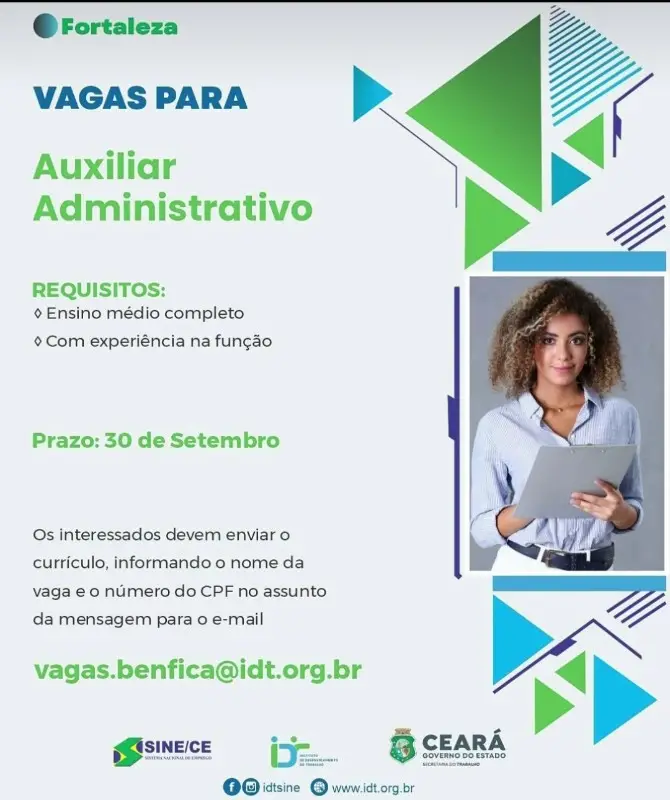 1 Vaga de emprego para Auxiliar Administrativo no segmento de serviços em 12/09