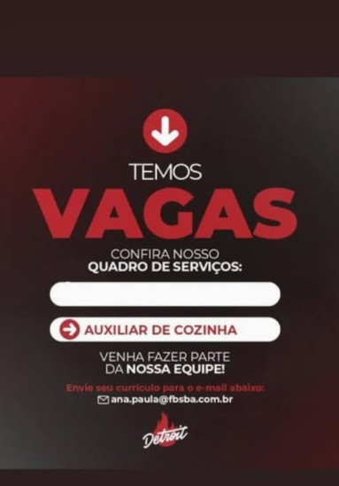 1 Vaga de emprego para Auxiliar De Cozinha na empresa FBS BA em 06/09