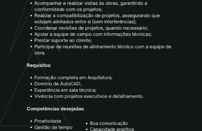 1 Vaga de emprego para Arquiteto na empresa Grupo Idealizeng em 11/09